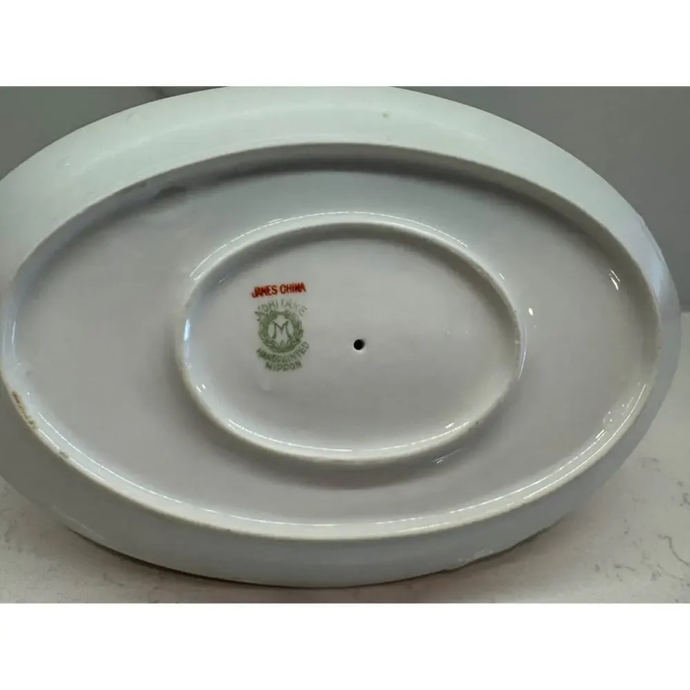 Noritake Handpainted Nippon Pink Floral Gold Graby Boat Dish